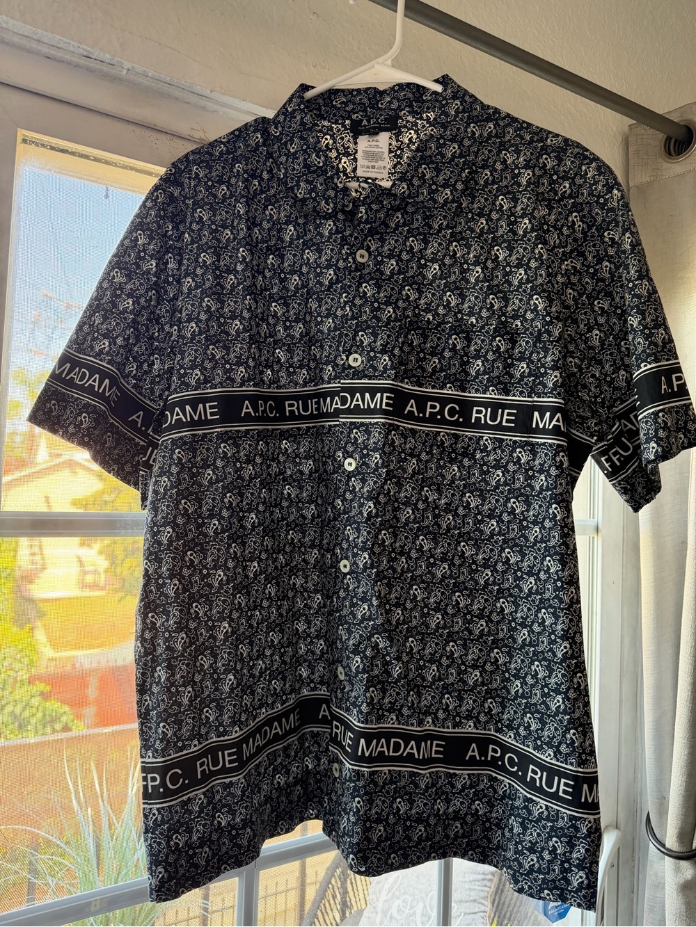 A.P.C. Black Paisley Short-Sleeve Button-Down Shirt